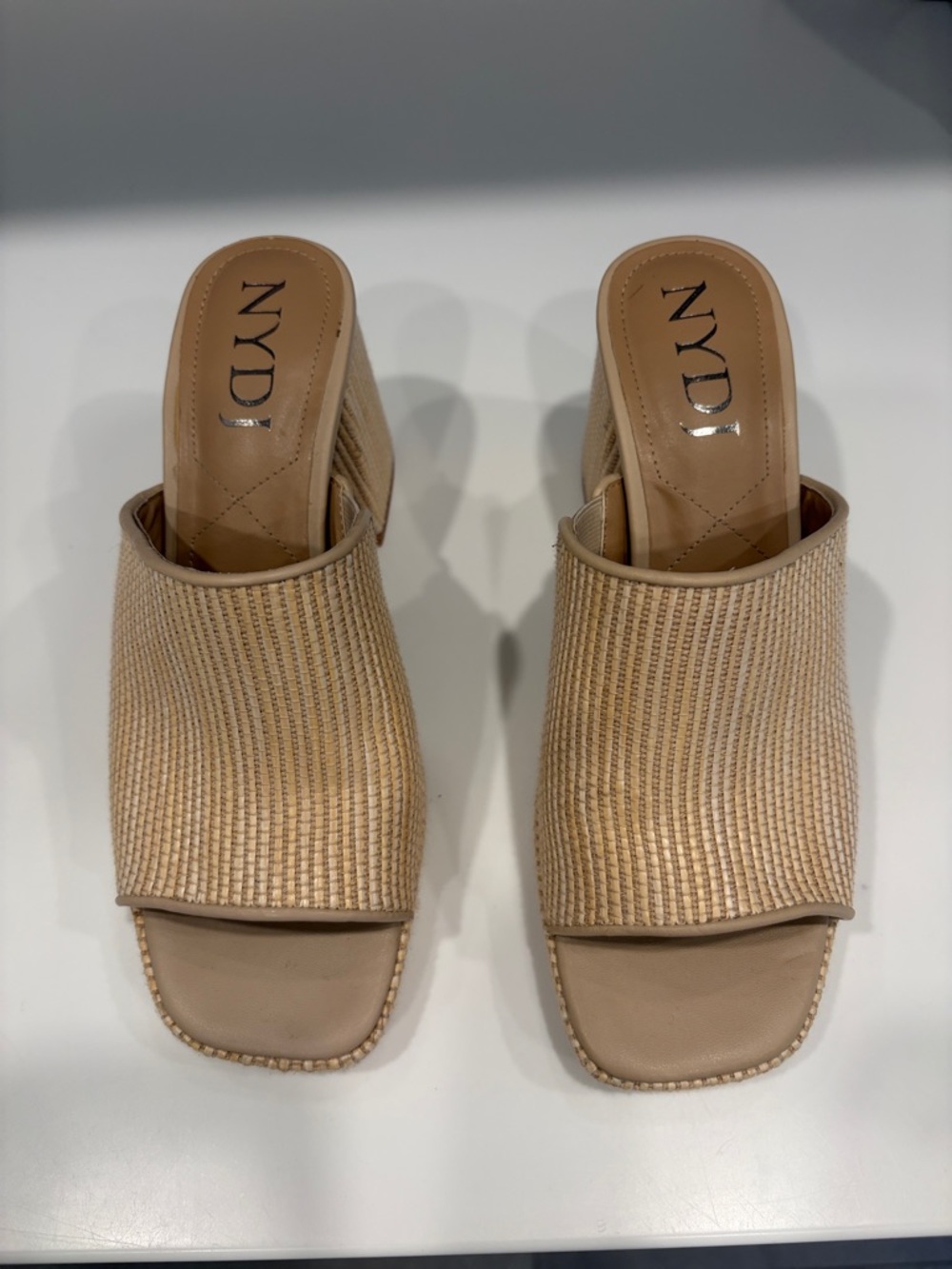 NYDJ Tan Woven Open-Toe Block Heel Mules